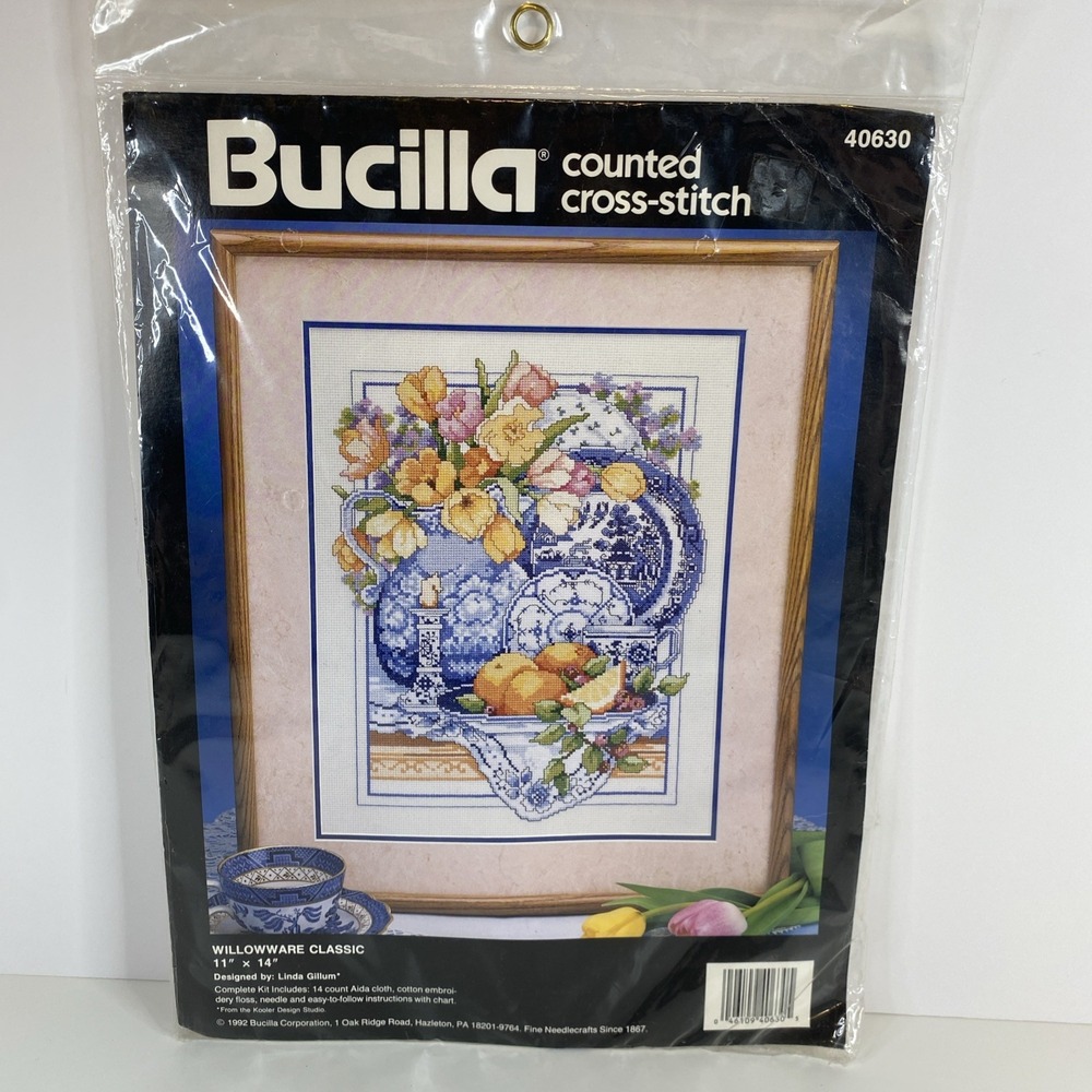New Bucilla Counted Cross Stitch 40630 11x14 Vtg 1992 Willowware Classic Floral